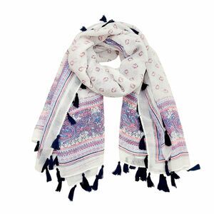 Marine Layer Scarf Wrap Shawl Womens One Size Purple Sheer Paisley Tassel Boho